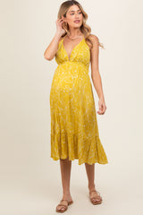 Yellow Floral Sleeveless Halter Neck Open Back Maternity Dress