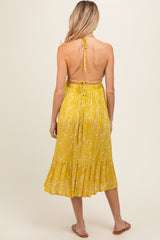 Yellow Floral Sleeveless Halter Neck Open Back Maternity Dress