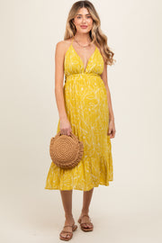 Yellow Floral Sleeveless Halter Neck Open Back Maternity Dress