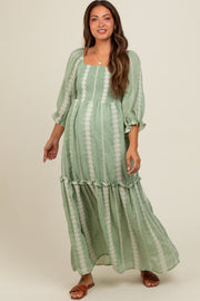 Light Olive Embroidered Detail Smocked Top Maternity Maxi Dress