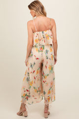 Peach Floral Ruffle Overlay Wide Leg Maternity Jumpsuit