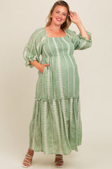 Green Embroidered Detail Smocked Top Plus Maternity Maxi Dress