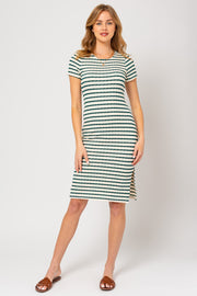 Forest Green Striped Back Cutout Dress