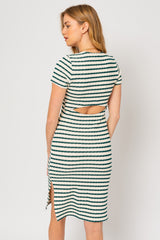 Forest Green Striped Back Cutout Dress