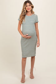 Forest Green Striped Back Cutout Maternity Dress