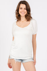 Ivory Short Puff Sleeve V-Neck Maternity Top