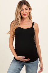 Black Ribbed Sleeveless Maternity Tank Top