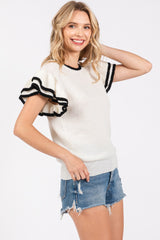 White Double Ruffle Sleeve Sweater Top