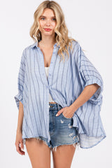 Light Blue Striped Collared Oversized Maternity Top