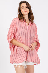 Pink Striped Collared Oversized Top