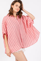 Pink Striped Collared Oversized Top