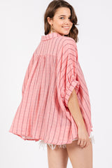 Pink Striped Collared Oversized Top