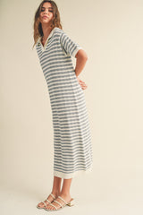 Blue Collared Knit Maxi Dress