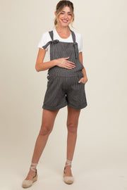 Charcoal Striped Front Pocket Short Maternity Overall