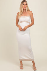 Ivory Strapless Contrast Trim Maxi Dress