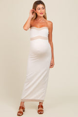 Ivory Strapless Contrast Trim Maternity Maxi Dress