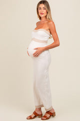 Ivory Strapless Contrast Trim Maternity Maxi Dress