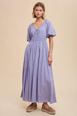 Lavender Smocked Puff Sleeve Maternity Maxi Dress