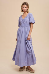 Lavender Smocked Puff Sleeve Maxi Dress