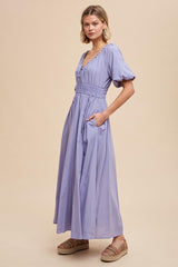 Lavender Smocked Puff Sleeve Maxi Dress