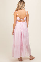 Light Pink Sleeveless Tiered Maternity Maxi Dress