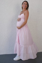 Light Pink Sleeveless Tiered Maternity Maxi Dress