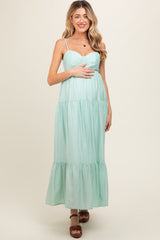 Mint Green Sleeveless Tiered Maternity Maxi Dress