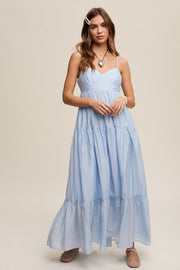 Light Blue Sleeveless Tiered Maxi Dress