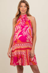 Fuchsia Tropical Print Back Tie Cutout Maternity Dress