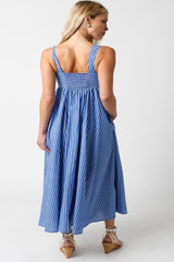 Blue Striped Front Tie Maxi Dress