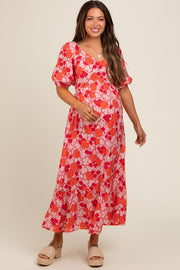 Pink Floral Maternity Midi Dress