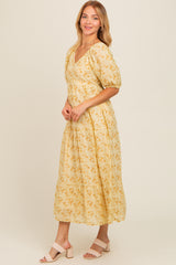 Yellow Floral V-Neck Tiered Midi Dress