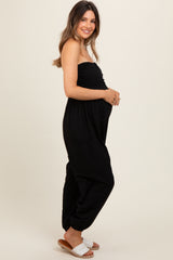 Black Strapless Ruched Top Maternity Jumpsuit