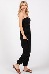 Black Strapless Ruched Top Jumpsuit