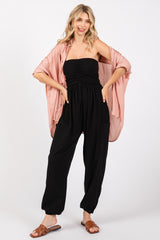 Black Strapless Ruched Top Jumpsuit