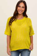 Lime Crochet Knit Short Dolman Sleeve Maternity Top