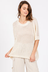 Cream Crochet Knit Short Dolman Sleeve Maternity Top