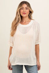 Cream Crochet Knit Short Dolman Sleeve Maternity Top