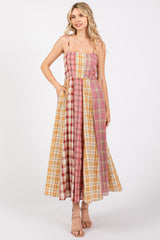 Pink Mixed Plaid Maxi Dress