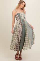 Light Olive Mixed Plaid Maternity Maxi Dress