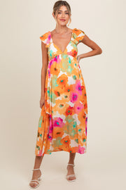 Multi Color Floral V-Neckline Short Sleeve Maternity Dress