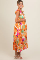 Multi Color Floral V-Neckline Short Sleeve Maternity Dress