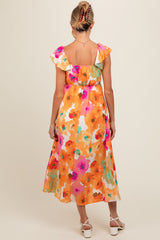 Multi Color Floral V-Neckline Short Sleeve Maternity Dress