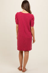 Burgundy Washed Ribbed Puff Sleeve Maternity Dress