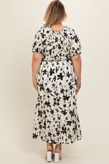 Cream Floral Puff Sleeve Maternity Plus Midi Dress