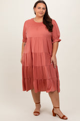 Salmon Satin Tiered Plus Dress