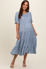 Light Blue Short Sleeve Maternity Dress