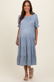 Light Blue Short Sleeve Maternity Dress