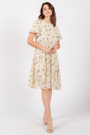 Cream Floral Print Eyelet Lace Dress