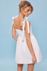 Off White Ribbon Shoulder Ties Mini Dress